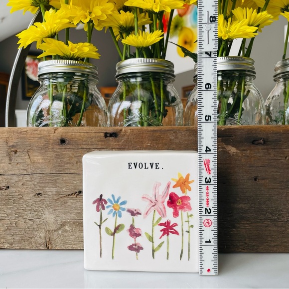 Rae Dunn•EVOLVE.•Original Watercolor Floral•4”x 4” Ceramic Statement Piece🌼 - Picture 8 of 11
